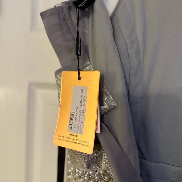 PrettyLittleThing Luci Pale Blue Premium High Neck Jacquard Lace Panel Mini *NWT - Picture 5 of 10